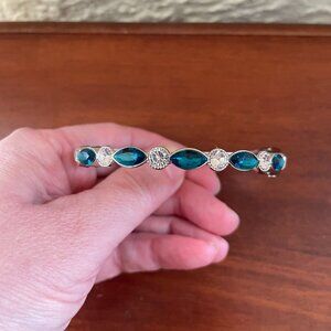 Teal Rhinestone Hinged Bracelet | Formal Sparkly Jewelry